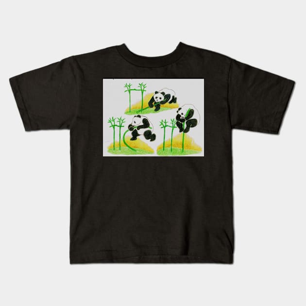 Panda pole vault Kids T-Shirt by ArtMagician